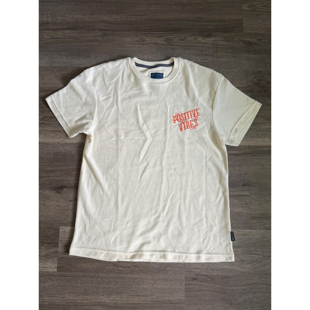 Brooklyn's Best Mens Positive Vibes Embroidered T-Shirt Cream Textured Size M - Picture 2 of 10